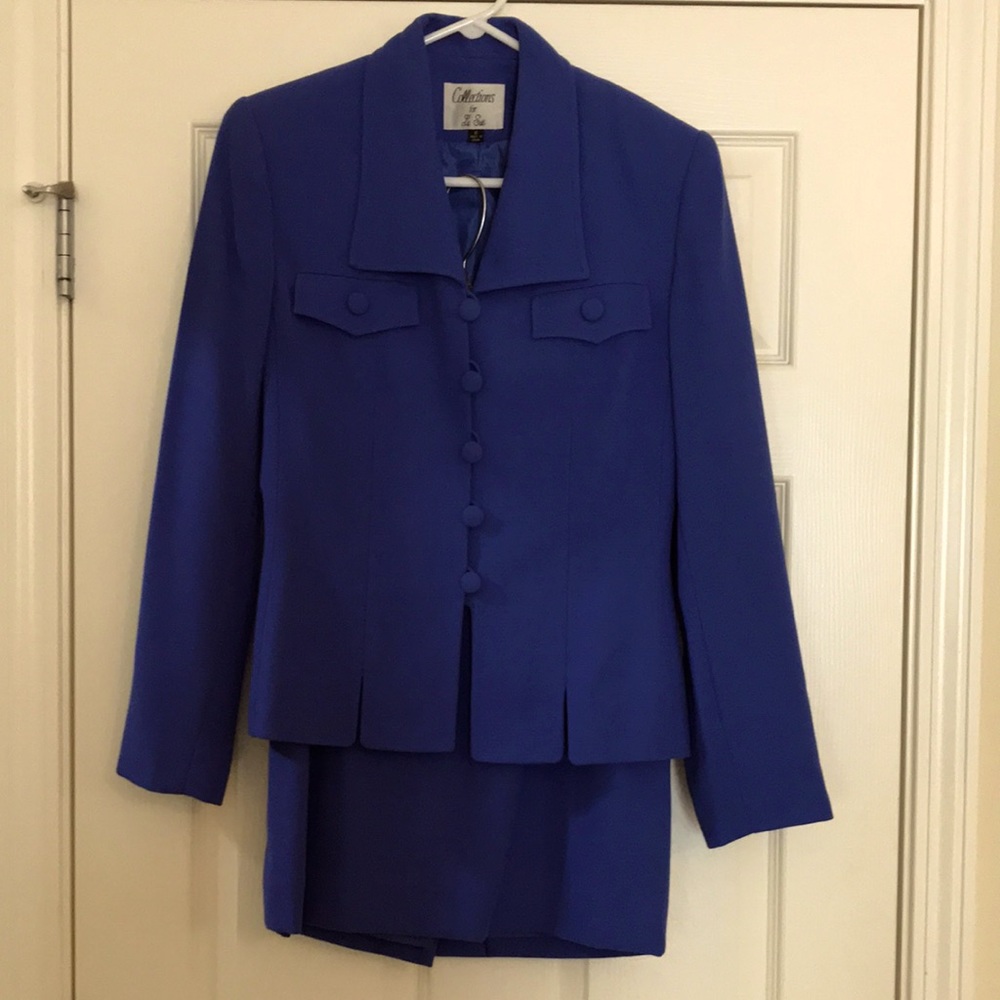 Cornflower blue skirt suit set.